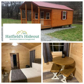 Multiple views of our 1 Bedroom Cabin at Hatfield's Hideout