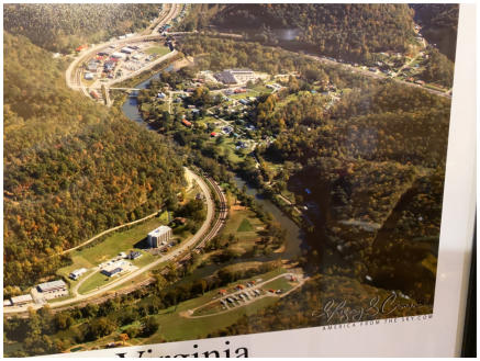 Aerial view of Hatfield's Hideout campground near McCarr Kentucky, Matewan West Virinia and the Hatfield McCoy Trail System.